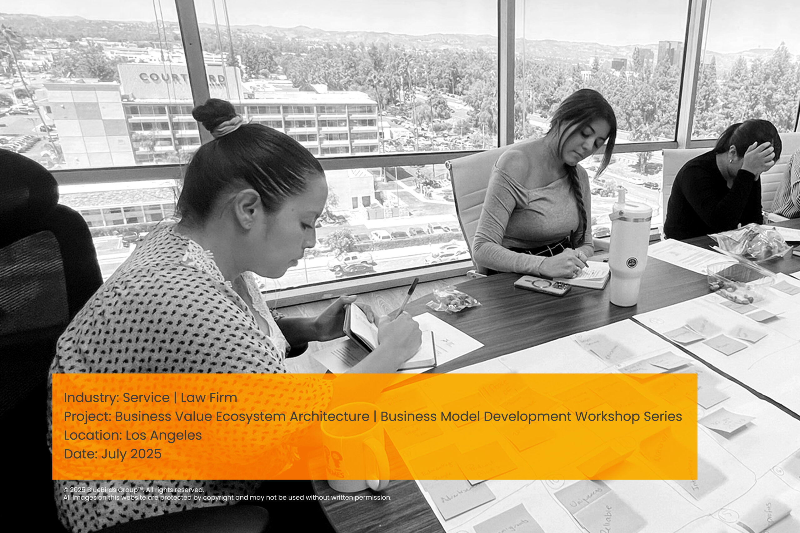 Business Value Ecosystem Architecture (BVEA™) business model development workshop for a law firm, led by Aaron Sed of BlueBirds Group™ in Los Angeles